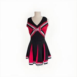 Adult Cheerleader Costume Red/Black/Silver Adult Size Women’s Medium Dress Only
